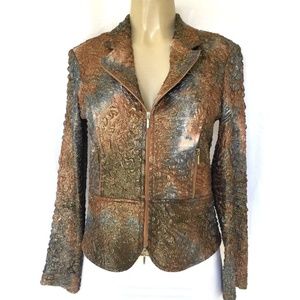 Joseph Ribkoff Jacket Blazer Gold Crinkle Ruched 8